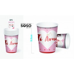 Bicchieri ti amo rosa h.9.5cm 6pz - 1