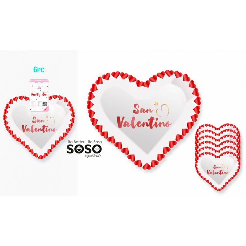 Piatti san valentino forma di cuore diametro 18cm 6pz