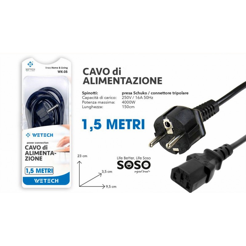 Cavo alimentazione 16A/4000w 1.5 metri - 1