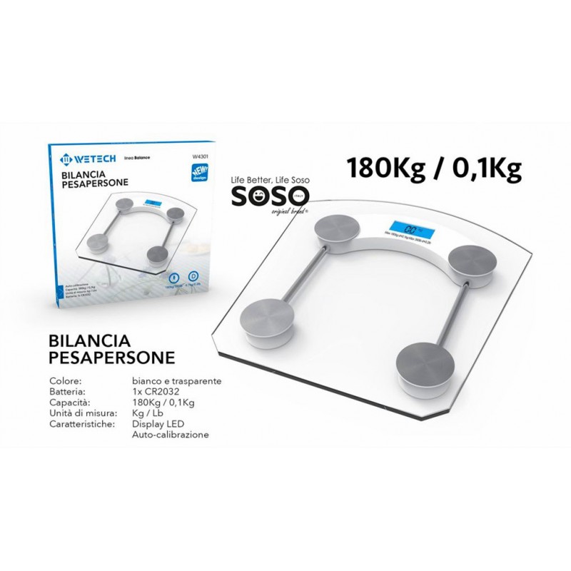 Bilancia pesapersone 180kg / 0.1kg max in vetro - 1