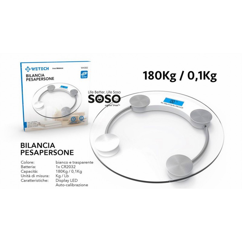 Bilancia pesapersone rotondo 180kg/0.1kg max in vetro - 1