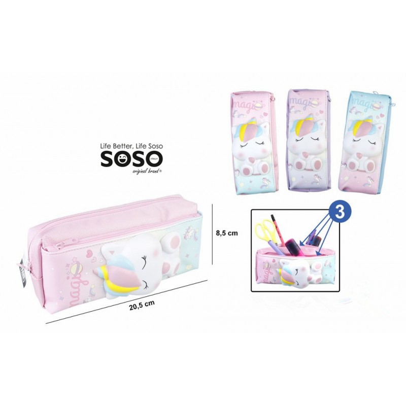 Astuccio con 3 scomparti e squishy unicorn con 2 scompart - 1