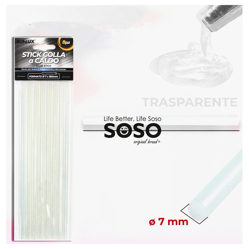 Stick colla a caldo trasparente D7. 8pz 18cm