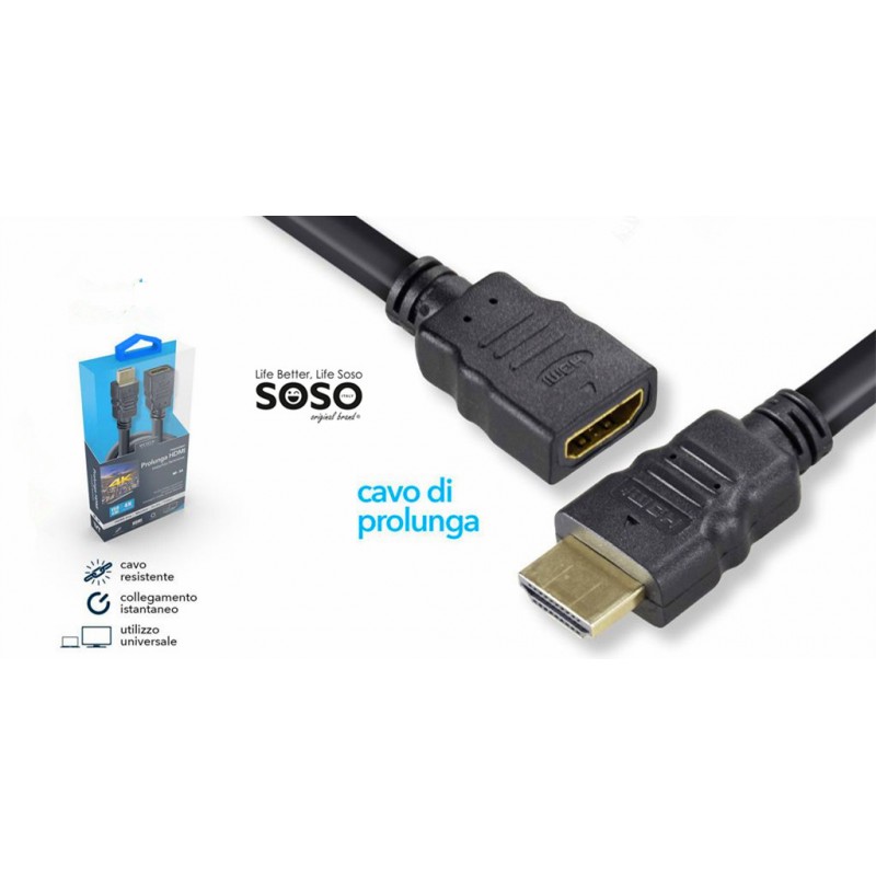 Cavo prolunga HDMI 4k m-f per monitor tv-pc 150cm - 1