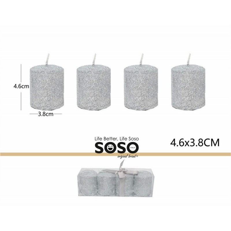 Set di Candele 4 x 4 x 3,7 cm Argentato (12 Unità)