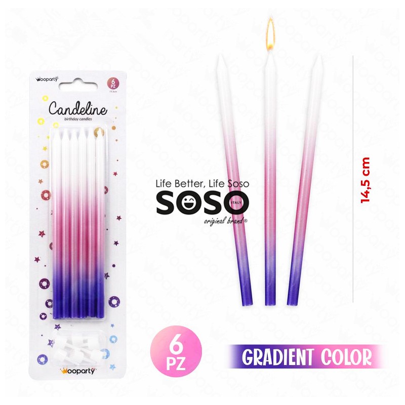 Candeline gradient sfumato rosa viola 6pcs 14.5cm