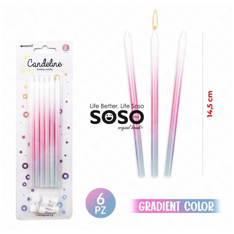 Candeline gradient sfumato rosa celeste 6pcs 14.5cm