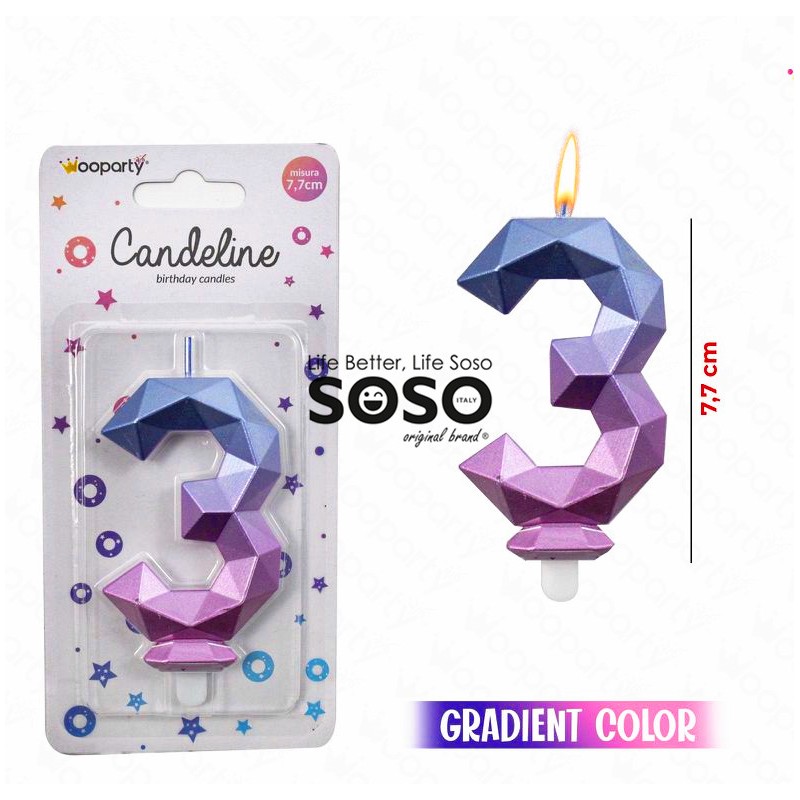 Candeline gradient color diamond n.3 h.7.7cm - 1