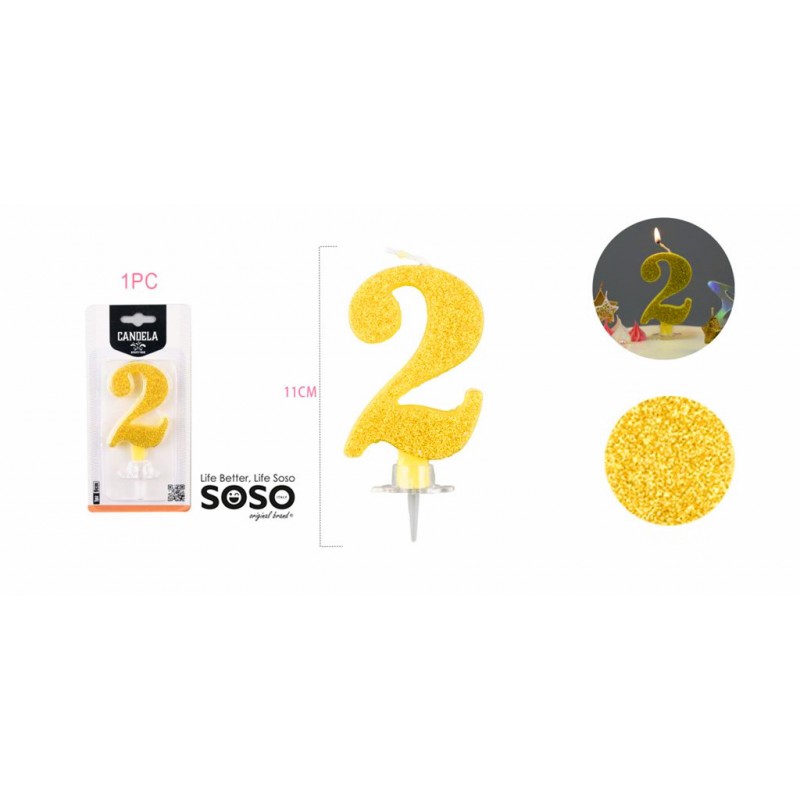 Candela glitter oro numero 2 h.11cm - 1