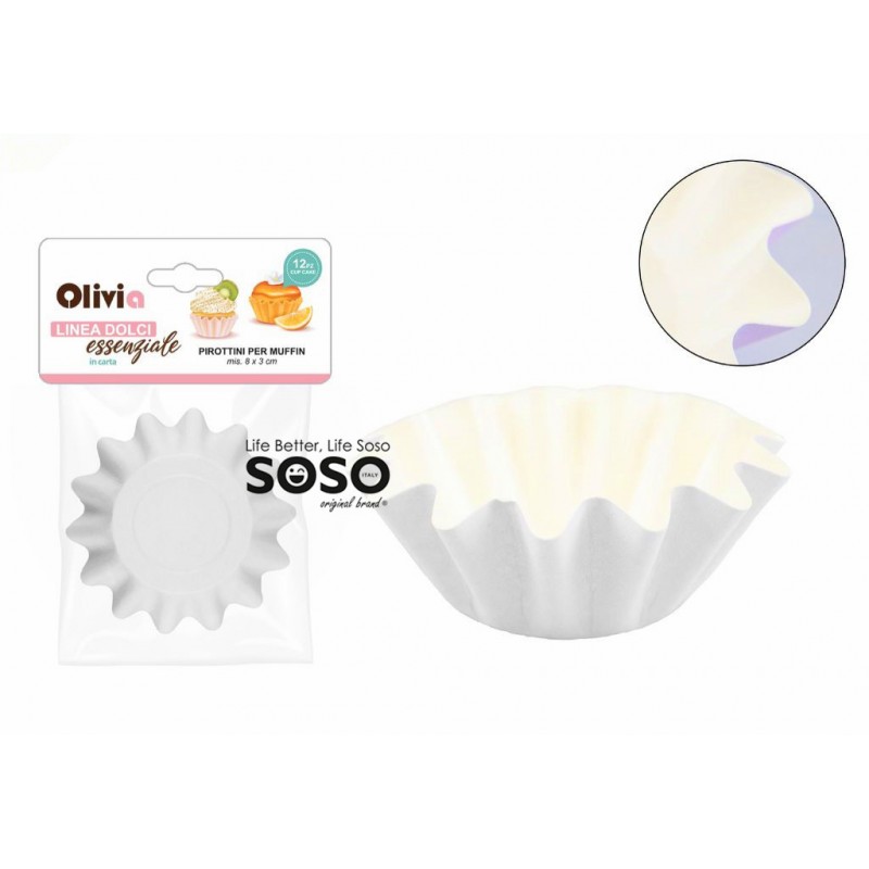 Pirottini per muffin carta 12pz 8x3cm bianco a dolci