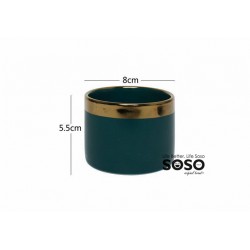 Vaso verde petrolio con fascia oro 8x5.5cm - 1