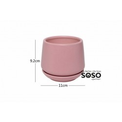 Vaso rosa in ceramica con sotto vaso 11x11x9.2cm - 1