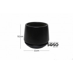 Vaso nero in ceramica con sotto vaso 11x11x9.2cm - 1